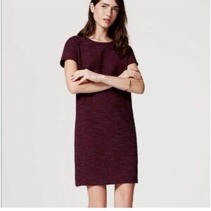 Loft Ann Taylor Burgundy Tweed Shift Dress Size Large